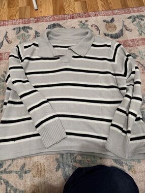 Light Gray Striped Polo Sweater